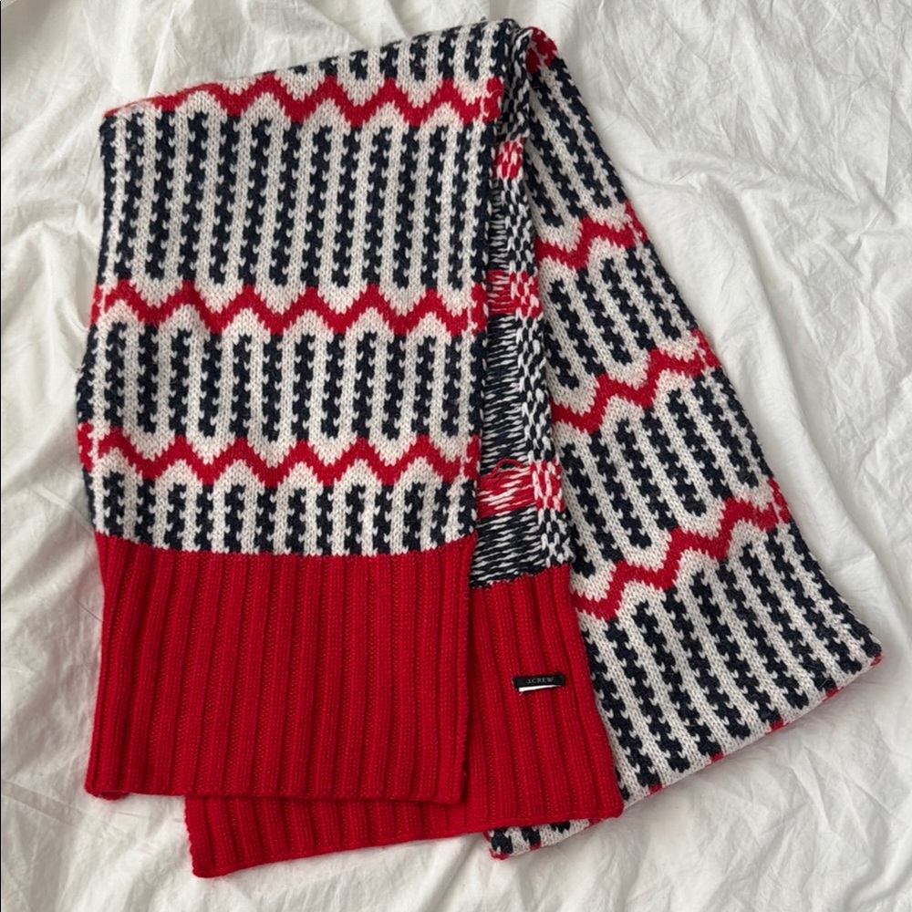 J. Crew Vibrant Red and Navy Knit Scarf